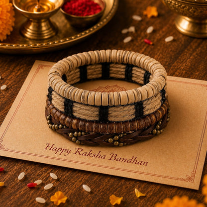 THE MEN THING Leather Bracelet The Perfect Rakhi Gift For Every Brother – EARTHBOUND CUFFS - Premium 4 Pcs Leather Bracelets With Timeless Style (8inch)
