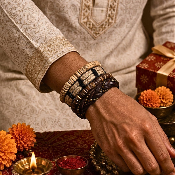 The Perfect Rakhi Gift For Every Brother – EARTHBOUND CUFFS - Premium 4 Pcs Leather Bracelets With Timeless Style (8inch)