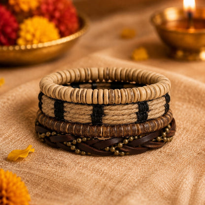 THE MEN THING Leather Bracelet The Perfect Rakhi Gift For Every Brother – EARTHBOUND CUFFS - Premium 4 Pcs Leather Bracelets With Timeless Style (8inch)