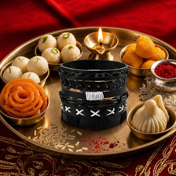 The Perfect Rakhi Gift For Every Brother – EVOLVE BAND - Premium 6 Pcs Leather Bracelets With Timeless Style (8inch)