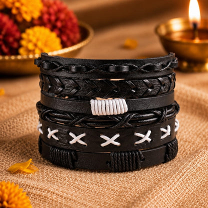 THE MEN THING Leather Bracelet The Perfect Rakhi Gift For Every Brother – EVOLVE BAND - Premium 6 Pcs Leather Bracelets With Timeless Style (8inch)