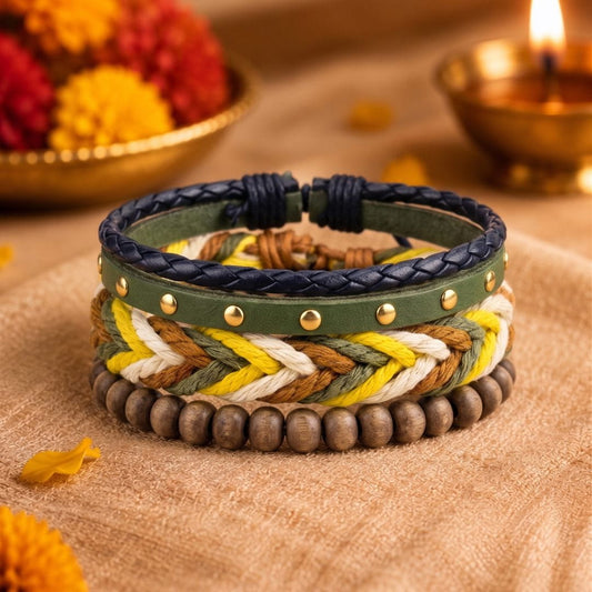 THE MEN THING Leather Bracelet The Perfect Rakhi Gift For Every Brother – FOREST EDGE - Genuine Leather Bracelets With Timeless Style (Adjustable)