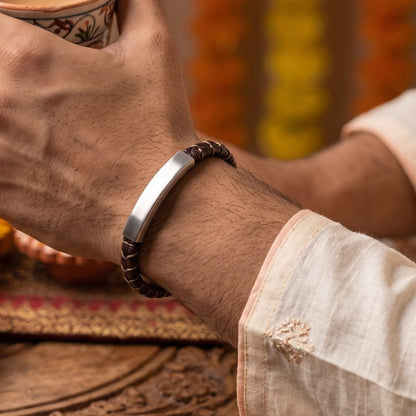 THE MEN THING Leather Bracelet The Perfect Rakhi Gift For Every Brother – FORGE WRAP BROWN - Premium Genuine Leather Bracelet With Timeless Style (8 Inch)