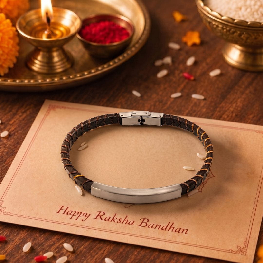 THE MEN THING Leather Bracelet The Perfect Rakhi Gift For Every Brother – FORGE WRAP BROWN - Premium Genuine Leather Bracelet With Timeless Style (8 Inch)