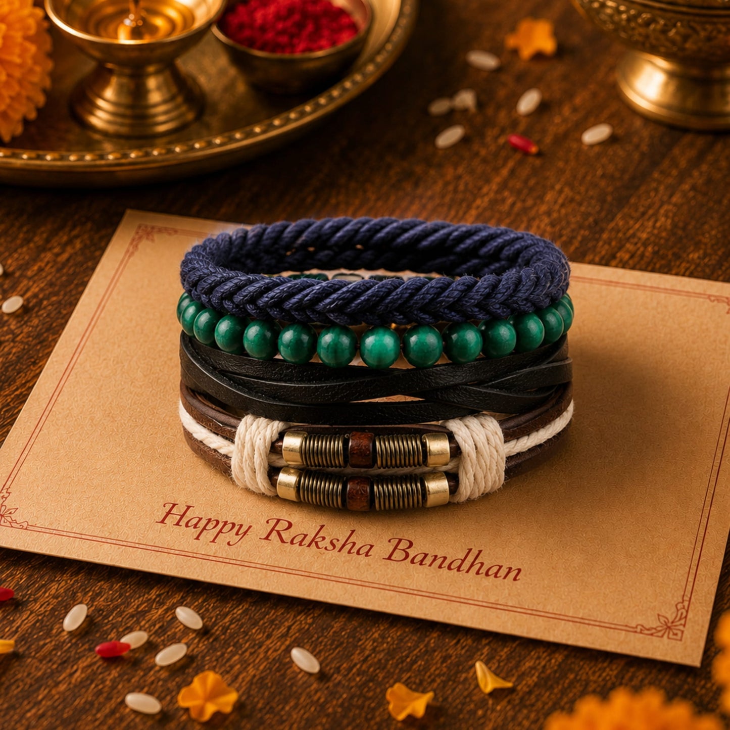 THE MEN THING Leather Bracelet The Perfect Rakhi Gift For Every Brother – FROSTBORN CUFF - Premium 3 Pcs Leather Bracelets With Timeless Style (8inch)