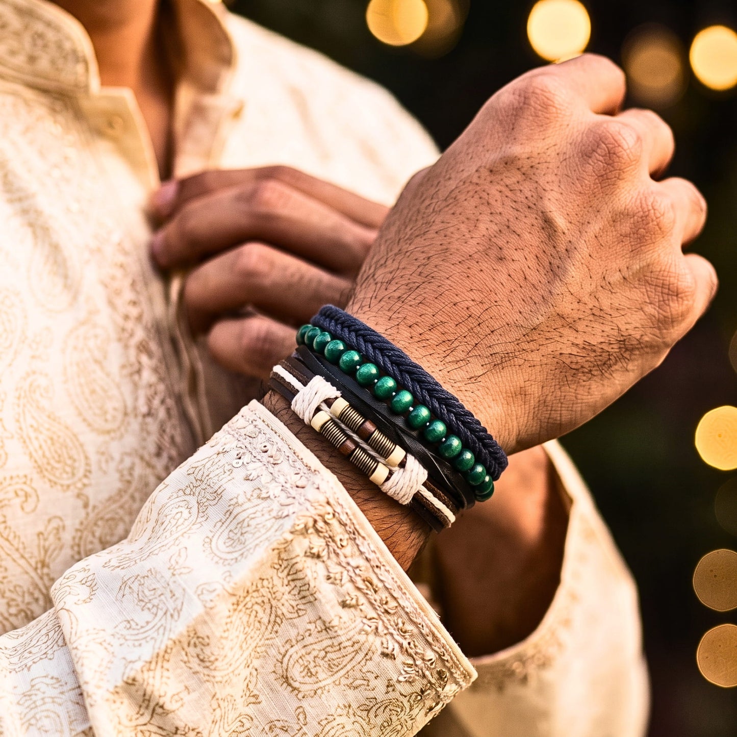 THE MEN THING Leather Bracelet The Perfect Rakhi Gift For Every Brother – FROSTBORN CUFF - Premium 3 Pcs Leather Bracelets With Timeless Style (8inch)