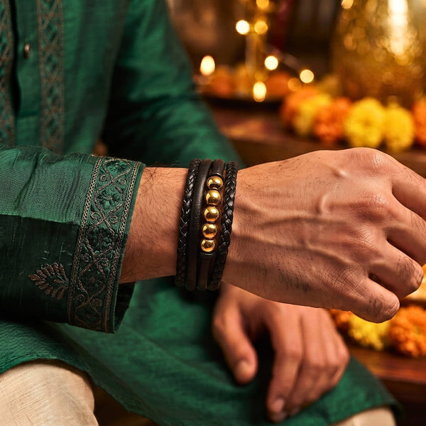 The Perfect Rakhi Gift For Every Brother – GILDED ORBIT - Premium Leather Multi-Layer Bracelet With Timeless Style (8inch)