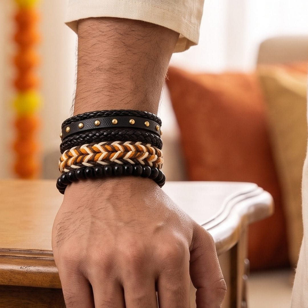 THE MEN THING Leather Bracelet The Perfect Rakhi Gift For Every Brother – GILDED TRIBAL - Leather Adjustable Bracelets With Timeless Style