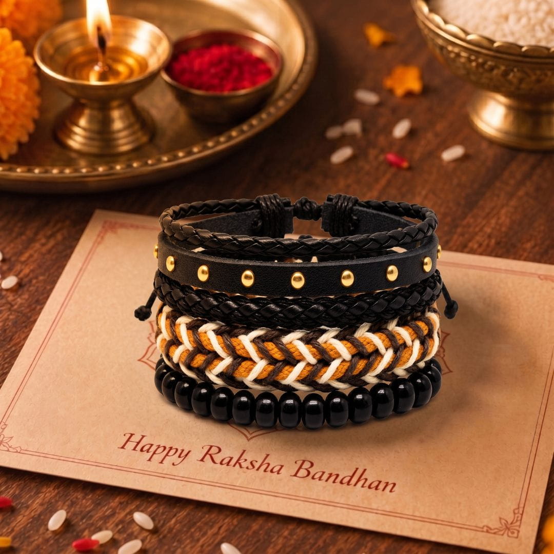 THE MEN THING Leather Bracelet The Perfect Rakhi Gift For Every Brother – GILDED TRIBAL - Leather Adjustable Bracelets With Timeless Style