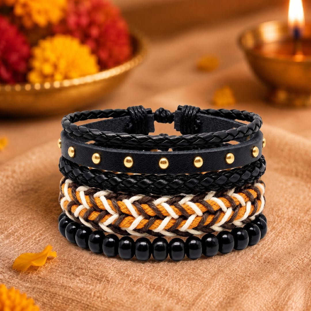 THE MEN THING Leather Bracelet The Perfect Rakhi Gift For Every Brother – GILDED TRIBAL - Leather Adjustable Bracelets With Timeless Style