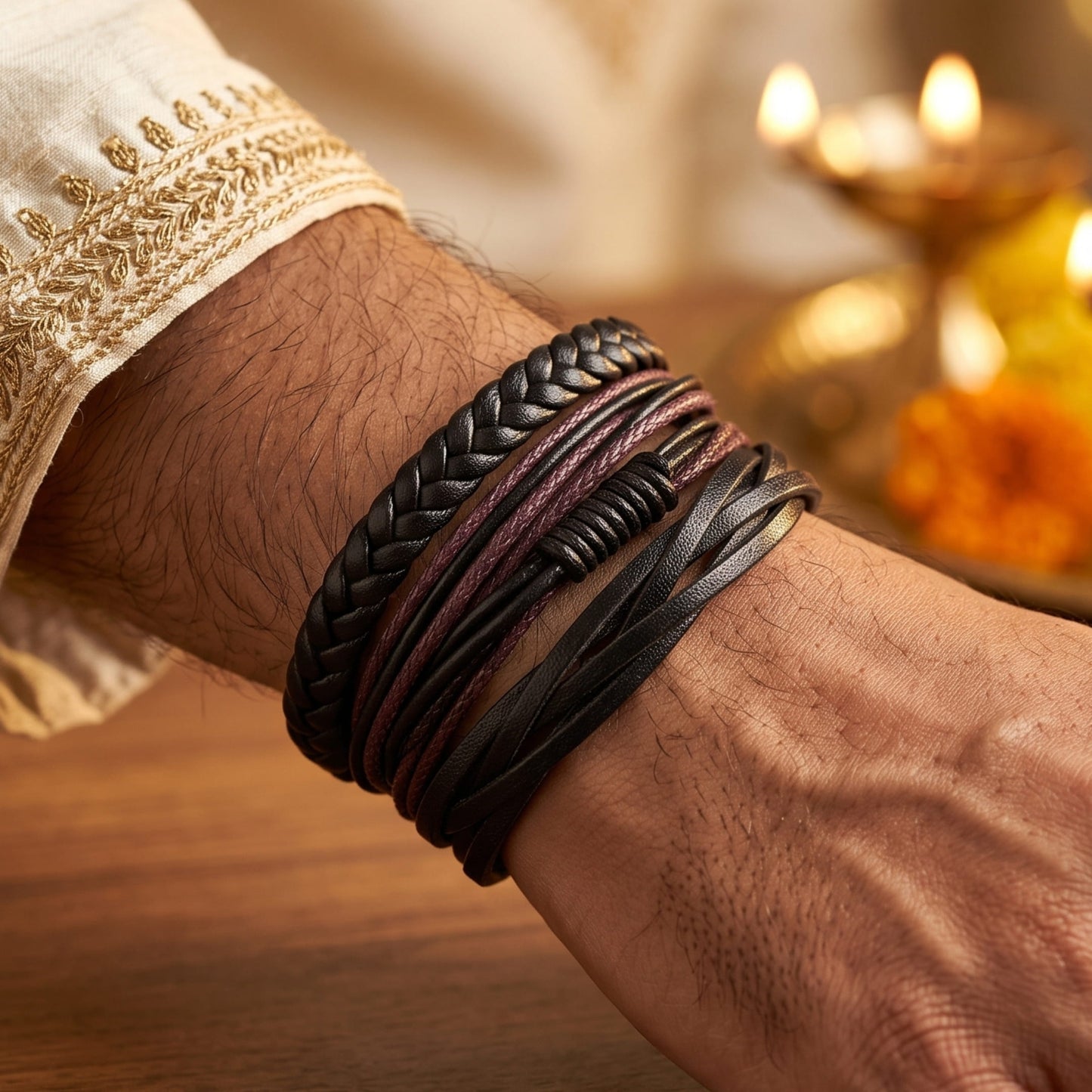THE MEN THING Leather Bracelet The Perfect Rakhi Gift For Every Brother – Gladiator Band Premium Leather Bracelets With Timeless Style (8 Inch)