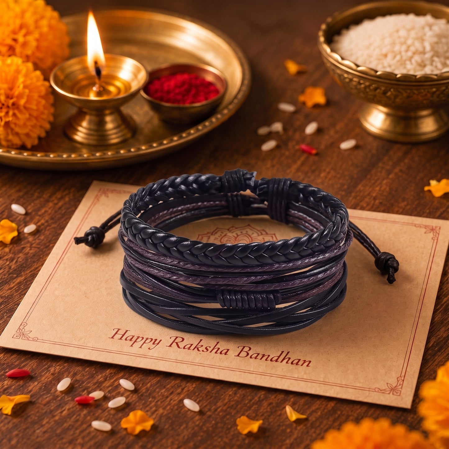 THE MEN THING Leather Bracelet The Perfect Rakhi Gift For Every Brother – Gladiator Band Premium Leather Bracelets With Timeless Style (8 Inch)