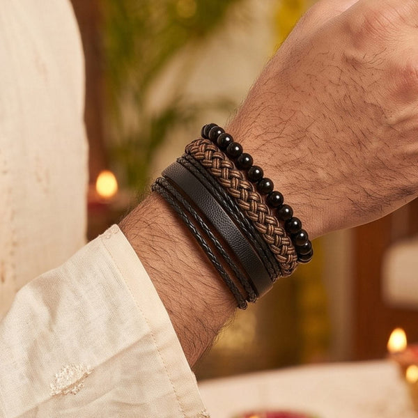 The Perfect Rakhi Gift For Every Brother – GOLDEN WEAVE BLACK - Leather Adjustable Bracelets With Timeless Style