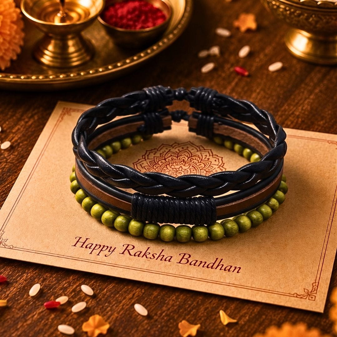 THE MEN THING Leather Bracelet The Perfect Rakhi Gift For Every Brother – GROVE EDGE - Genuine Leather Bracelets With Timeless Style (Adjustable)