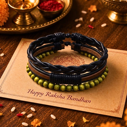 THE MEN THING Leather Bracelet The Perfect Rakhi Gift For Every Brother – GROVE EDGE - Genuine Leather Bracelets With Timeless Style (Adjustable)