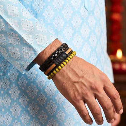 THE MEN THING Leather Bracelet The Perfect Rakhi Gift For Every Brother – GROVE EDGE - Genuine Leather Bracelets With Timeless Style (Adjustable)