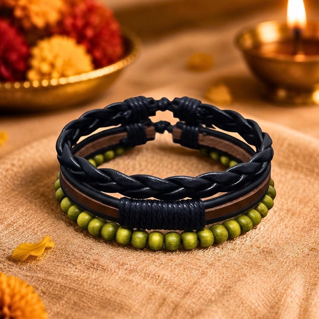 THE MEN THING Leather Bracelet The Perfect Rakhi Gift For Every Brother – GROVE EDGE - Genuine Leather Bracelets With Timeless Style (Adjustable)