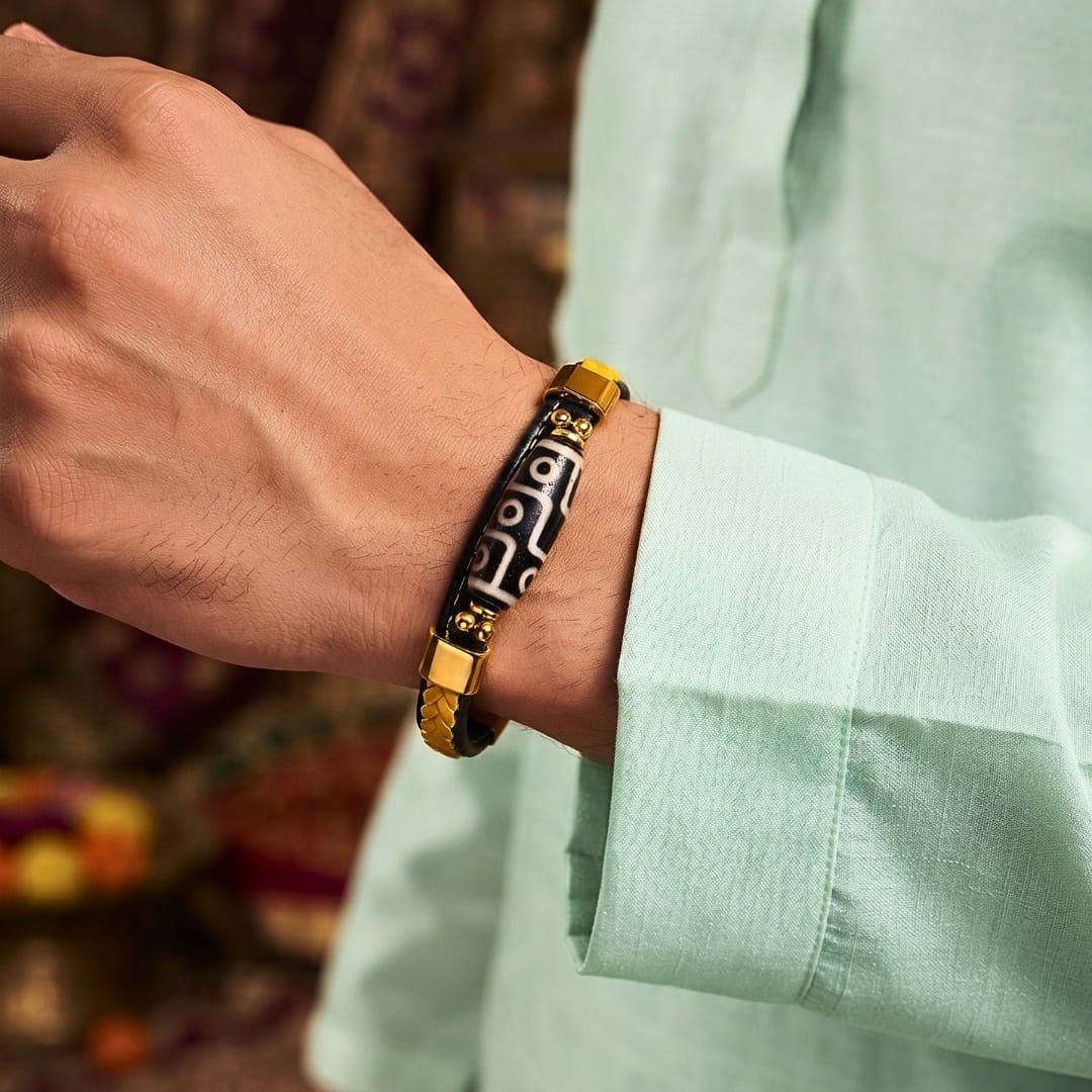 THE MEN THING Leather Bracelet The Perfect Rakhi Gift For Every Brother – GUARDIAN DZI - Premium Leather Bracelet With Timeless Style (8inch)