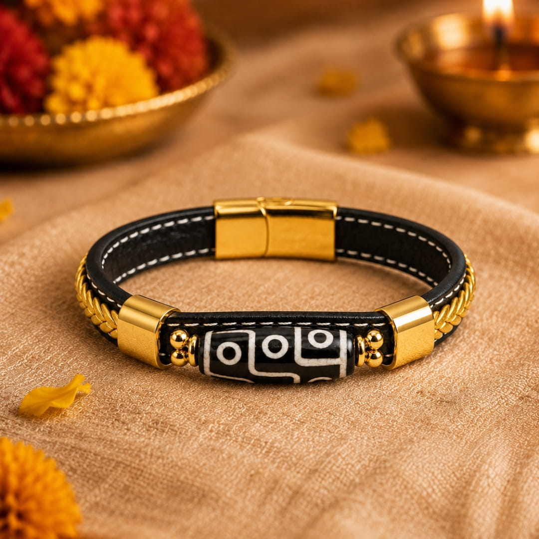 THE MEN THING Leather Bracelet The Perfect Rakhi Gift For Every Brother – GUARDIAN DZI - Premium Leather Bracelet With Timeless Style (8inch)