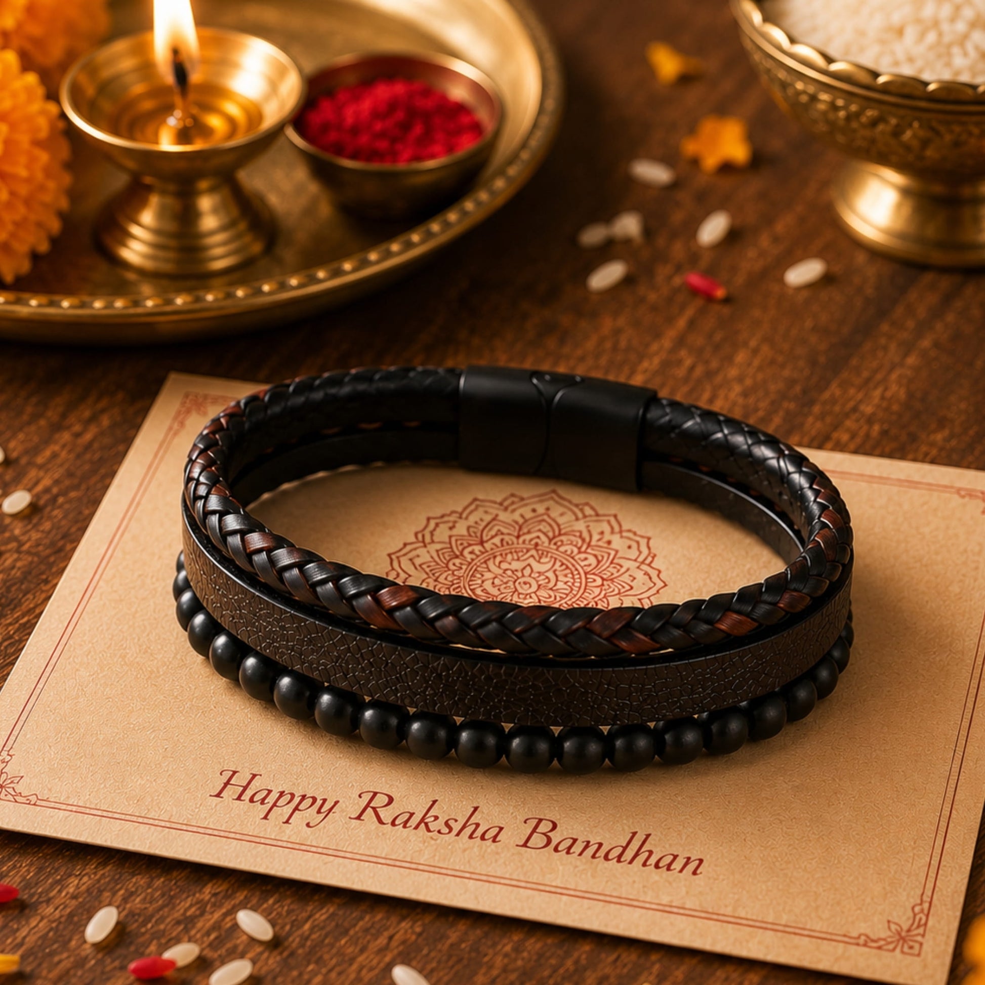 THE MEN THING Leather Bracelet The Perfect Rakhi Gift For Every Brother – Healing Heart Black & Brown Premium Leather Bracelets With Timeless Style (8 Inch)
