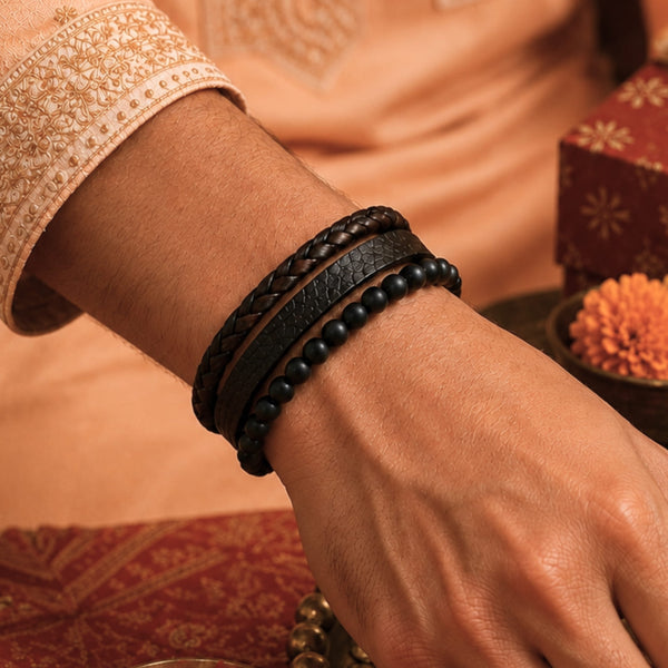 The Perfect Rakhi Gift For Every Brother – Healing Heart Black & Brown Premium Leather Bracelets With Timeless Style (8 Inch)