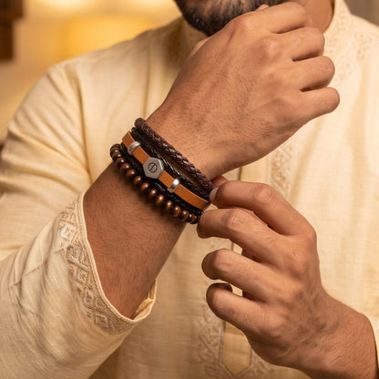 THE MEN THING Leather Bracelet The Perfect Rakhi Gift For Every Brother – HEX BOLT BROWN - Leather Adjustable Bracelets With Timeless Style