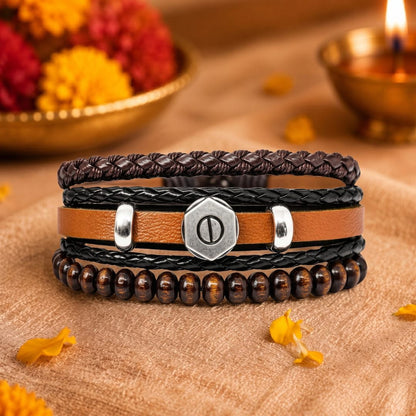 THE MEN THING Leather Bracelet The Perfect Rakhi Gift For Every Brother – HEX BOLT BROWN - Leather Adjustable Bracelets With Timeless Style