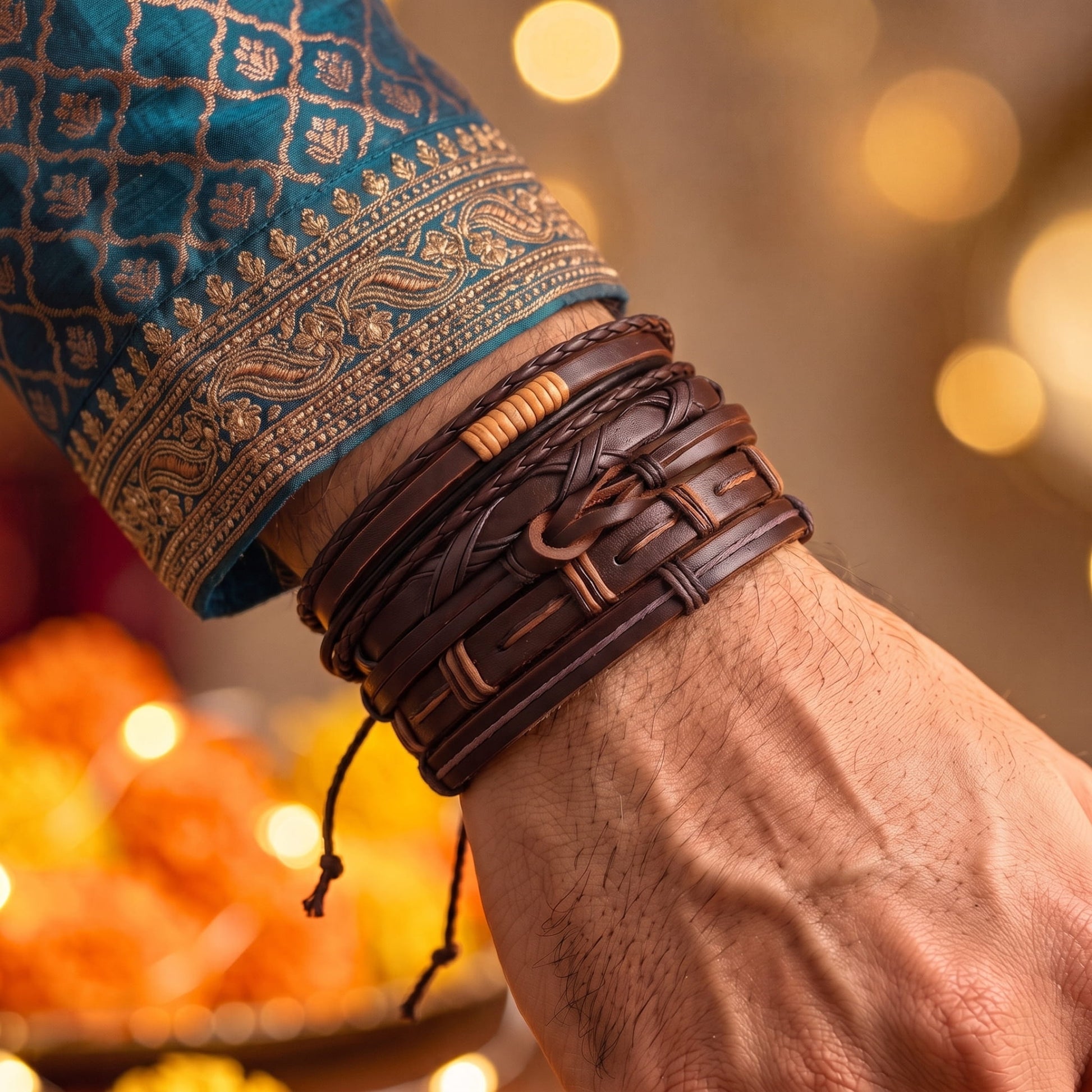 THE MEN THING Leather Bracelet The Perfect Rakhi Gift For Every Brother – Historic Weave Premium Leather Bracelets With Timeless Style (8 Inch)