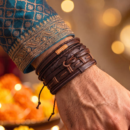 THE MEN THING Leather Bracelet The Perfect Rakhi Gift For Every Brother – Historic Weave Premium Leather Bracelets With Timeless Style (8 Inch)