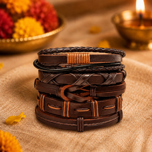 THE MEN THING Leather Bracelet The Perfect Rakhi Gift For Every Brother – Historic Weave Premium Leather Bracelets With Timeless Style (8 Inch)