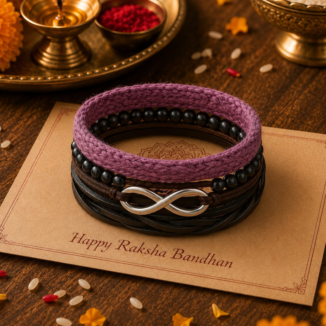 THE MEN THING Leather Bracelet The Perfect Rakhi Gift For Every Brother – INFINITE LEGACY - Premium 4 Pcs Leather Bracelets With Timeless Style (8inch)