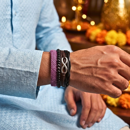 THE MEN THING Leather Bracelet The Perfect Rakhi Gift For Every Brother – INFINITE LEGACY - Premium 4 Pcs Leather Bracelets With Timeless Style (8inch)