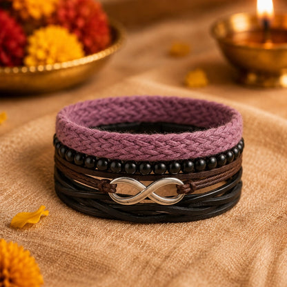THE MEN THING Leather Bracelet The Perfect Rakhi Gift For Every Brother – INFINITE LEGACY - Premium 4 Pcs Leather Bracelets With Timeless Style (8inch)