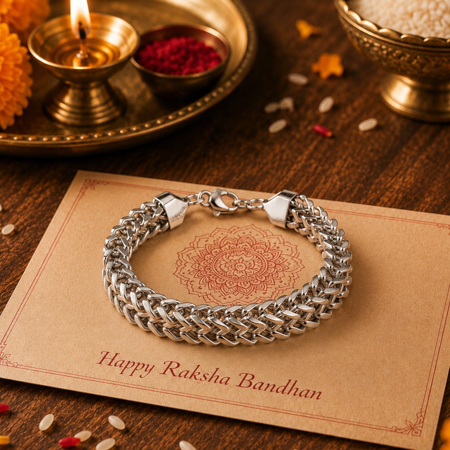 THE MEN THING Leather Bracelet The Perfect Rakhi Gift For Every Brother – Italian Mesh Claw Premium Leather Bracelets With Timeless Style (8 Inch)