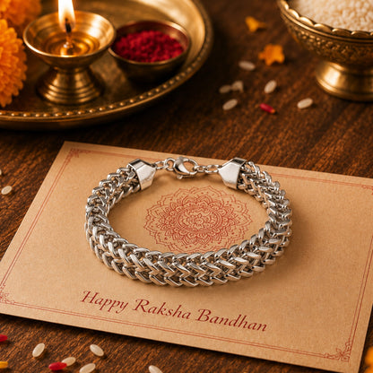 THE MEN THING Leather Bracelet The Perfect Rakhi Gift For Every Brother – Italian Mesh Claw Premium Leather Bracelets With Timeless Style (8 Inch)