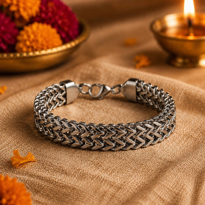 THE MEN THING Leather Bracelet The Perfect Rakhi Gift For Every Brother – Italian Mesh Claw Premium Leather Bracelets With Timeless Style (8 Inch)
