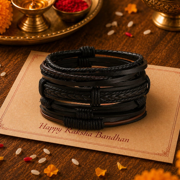 The Perfect Rakhi Gift For Every Brother – JET BRAIDED - Premium 4 Pcs Leather Bracelets With Timeless Style (8inch)