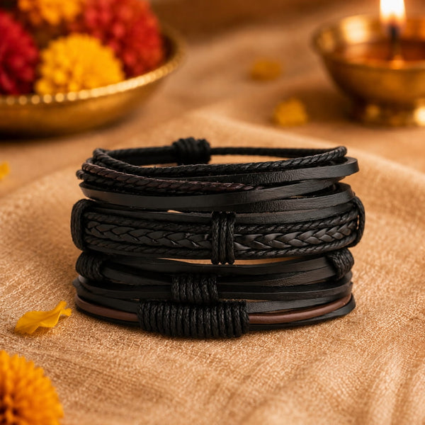 The Perfect Rakhi Gift For Every Brother – JET BRAIDED - Premium 4 Pcs Leather Bracelets With Timeless Style (8inch)