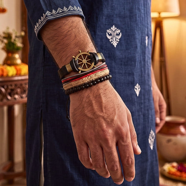 The Perfect Rakhi Gift For Every Brother – MARINER’S EDGE - Premium 4 Pcs Leather Bracelets With Timeless Style (8inch)