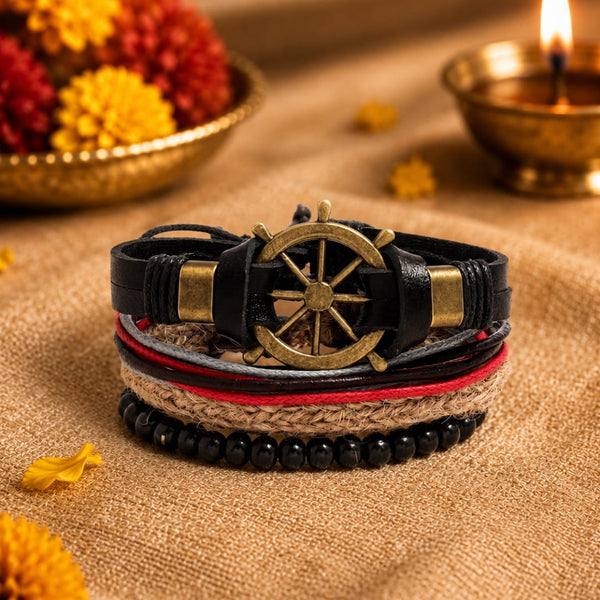 The Perfect Rakhi Gift For Every Brother – MARINER’S EDGE - Premium 4 Pcs Leather Bracelets With Timeless Style (8inch)