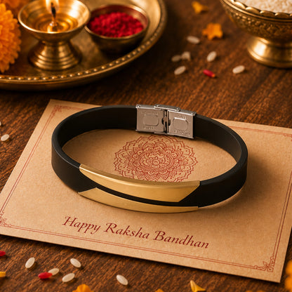 THE MEN THING Leather Bracelet The Perfect Rakhi Gift For Every Brother – Midnight Shade Gold Premium Leather Bracelets With Timeless Style (8 Inch)