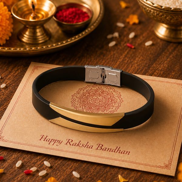 The Perfect Rakhi Gift For Every Brother – Midnight Shade Gold Premium Leather Bracelets With Timeless Style (8 Inch)