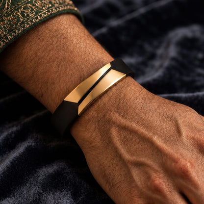 THE MEN THING Leather Bracelet The Perfect Rakhi Gift For Every Brother – Midnight Shade Gold Premium Leather Bracelets With Timeless Style (8 Inch)