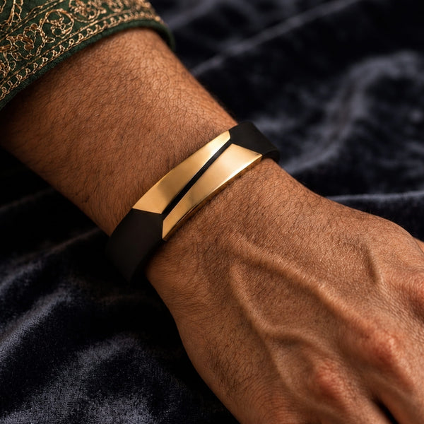 The Perfect Rakhi Gift For Every Brother – Midnight Shade Gold Premium Leather Bracelets With Timeless Style (8 Inch)