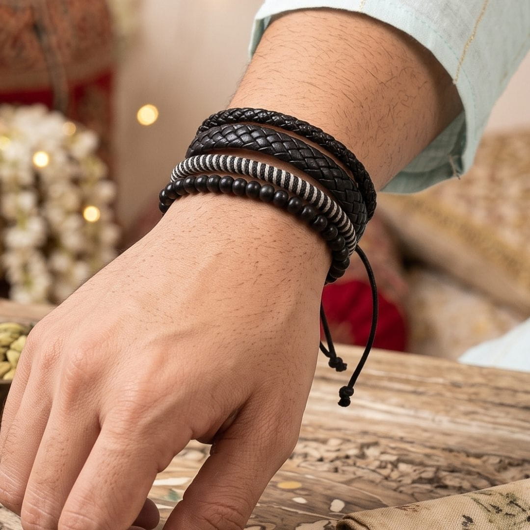 THE MEN THING Leather Bracelet The Perfect Rakhi Gift For Every Brother – MONO WEAVE - Leather Adjustable Bracelets With Timeless Style