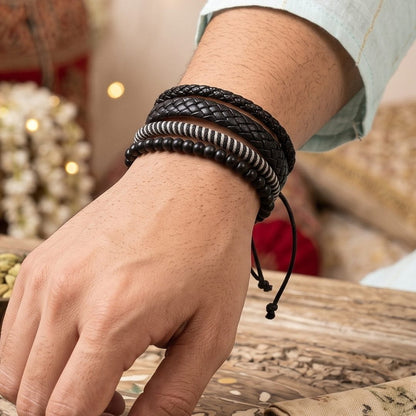 THE MEN THING Leather Bracelet The Perfect Rakhi Gift For Every Brother – MONO WEAVE - Leather Adjustable Bracelets With Timeless Style