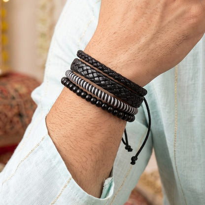 THE MEN THING Leather Bracelet The Perfect Rakhi Gift For Every Brother – MONO WEAVE - Leather Adjustable Bracelets With Timeless Style