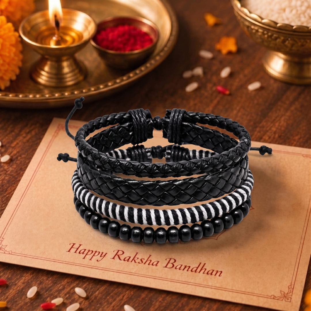 THE MEN THING Leather Bracelet The Perfect Rakhi Gift For Every Brother – MONO WEAVE - Leather Adjustable Bracelets With Timeless Style