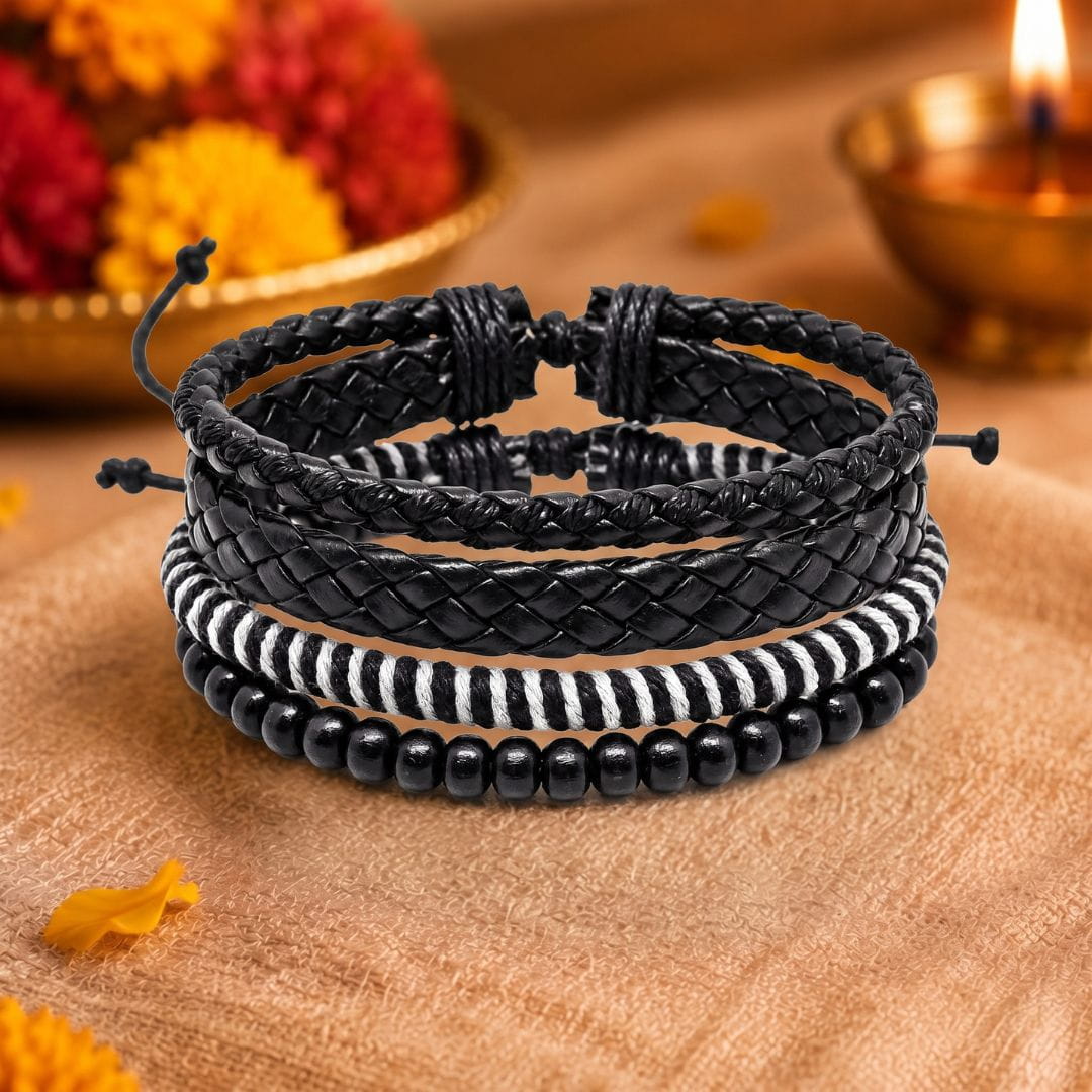THE MEN THING Leather Bracelet The Perfect Rakhi Gift For Every Brother – MONO WEAVE - Leather Adjustable Bracelets With Timeless Style