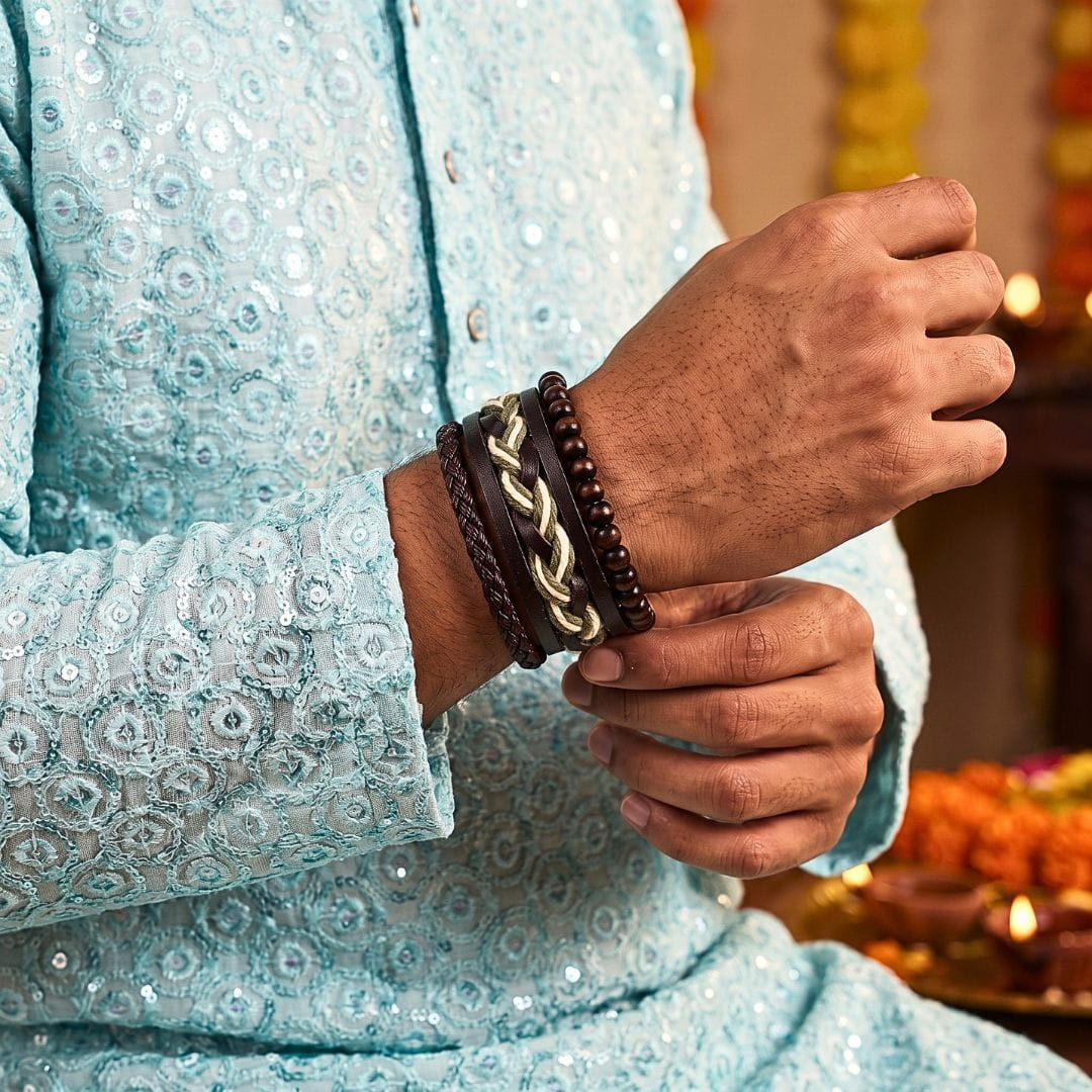 THE MEN THING Leather Bracelet The Perfect Rakhi Gift For Every Brother – MOSS RIDGE - Genuine Leather Bracelets With Timeless Style (Adjustable)